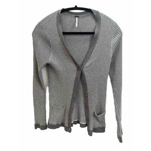 Vintage, Button Down, V-Neck Cartigan Sweater Gray, L Women's Classic